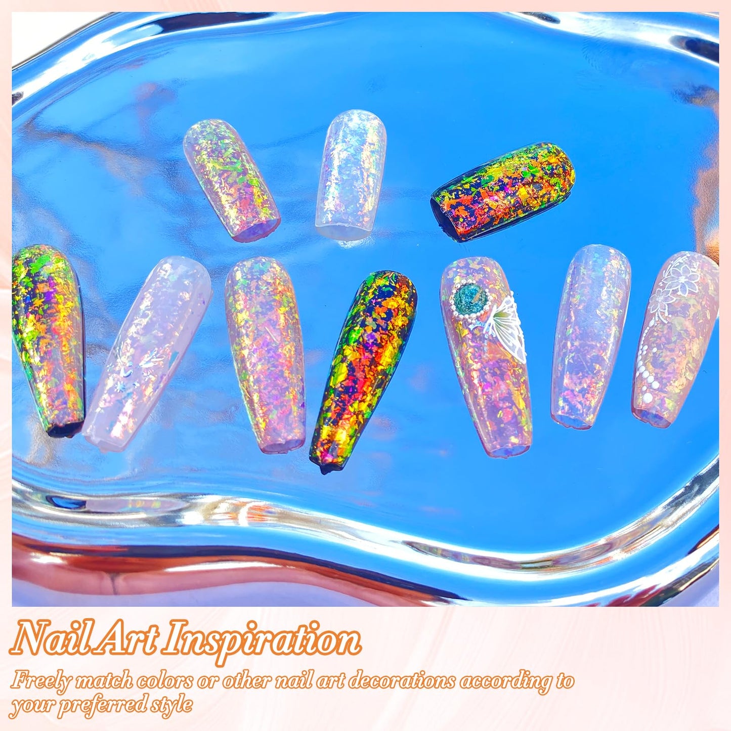FNNZ Unicorn Chameleon Flake, Aurora Unichrome Mermaid Iridescent Nail Foil Confetti Opal Nail Art Glitter Sequins Decoration for Home DIY Nail Salon Manicure - Twilight Grove