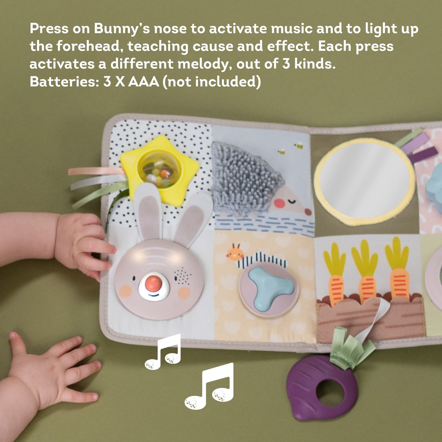 Taf Toys Newborns & Toddlers Busy Board with Music & Lights 13 Montessori Activities Baby Safe Mirror, 3D Activities, Textures & a Baby Teether Develops Motor Skills, Senses & Eye Hand Coordination
