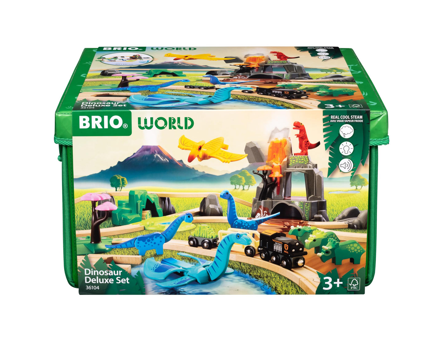 BRIO World Dinosaur Deluxe Set - 44-Piece FSC-Certified - Wood Train Set & Accessories - Works with All Wooden Train Sets - Dinosaur Train Engine, 2 Wagons, 8 Dinosaurs, Tracks & More - Kids Ages 3+