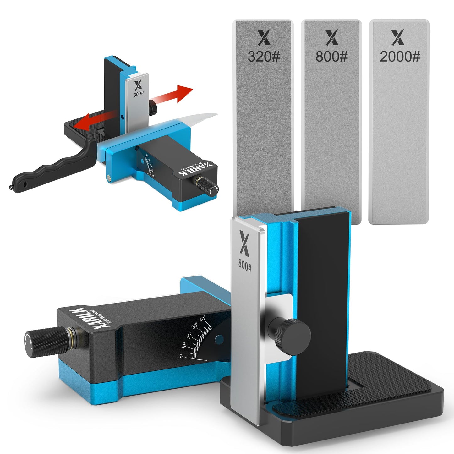 XARILK Upgraded Rolling Knife Sharpener Kit – Adjustable 10 – 40°, Removable Diamond Stones (320#, 800#, 2000#), Compact & Portable – Premium Knife Sharpening System for Kitchen & Outdoor Use