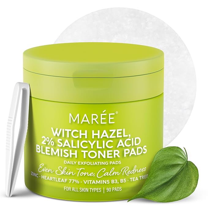 MAREE Blemish Toner Polishes - Daily Facial Radiance Toner Polishes - Witch Hazel Acne Face Toning Pads - Acne Skin Care with BHA Salicylic Acid - Cleansing Pad for Face - Blemish Clearing Wipes