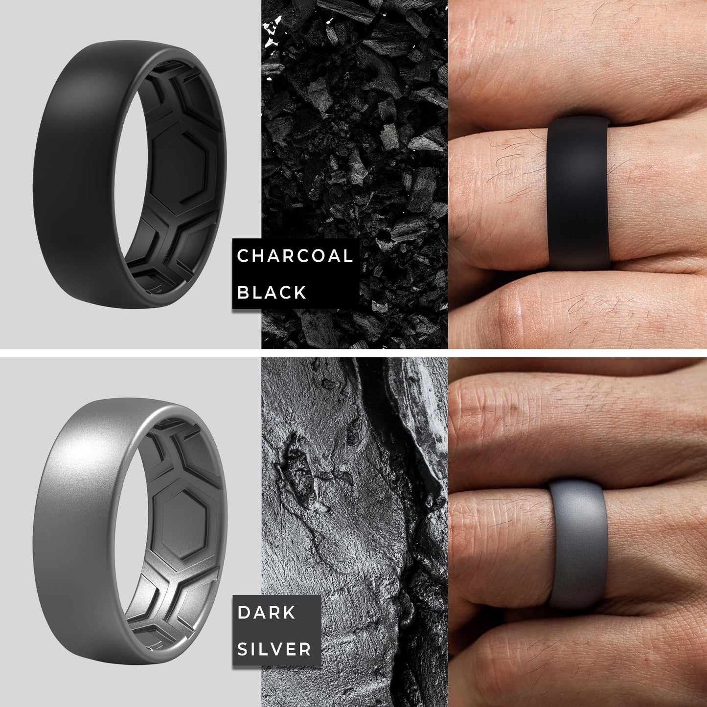 ThunderFit Men's Patterned Silicone Rings, 8mm Wide 2.2mm Thick Rubber Bands,Variety Multipack 1,4,7