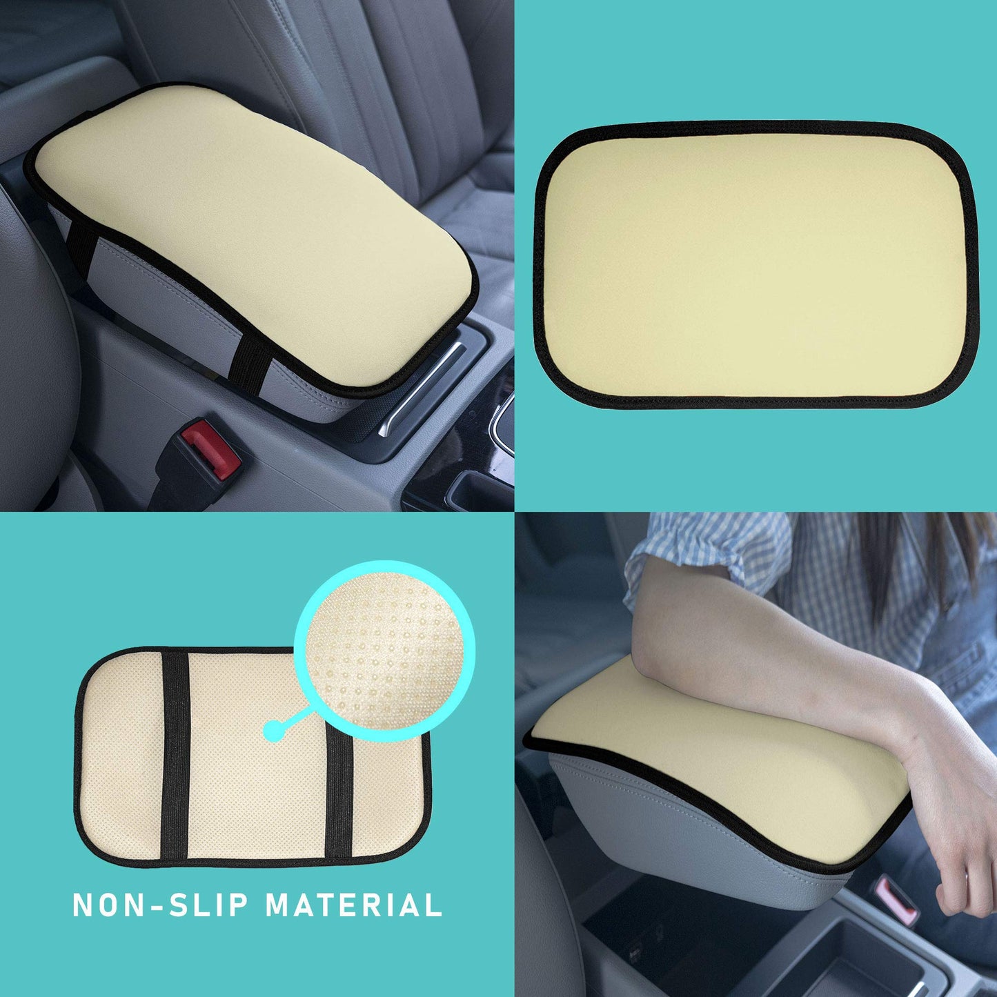 FH Group Faux Leather Center Console Armrest Cushion, Luxury Seat Box Cover Protector for Most Cars, Trucks, and SUVs (Beige)