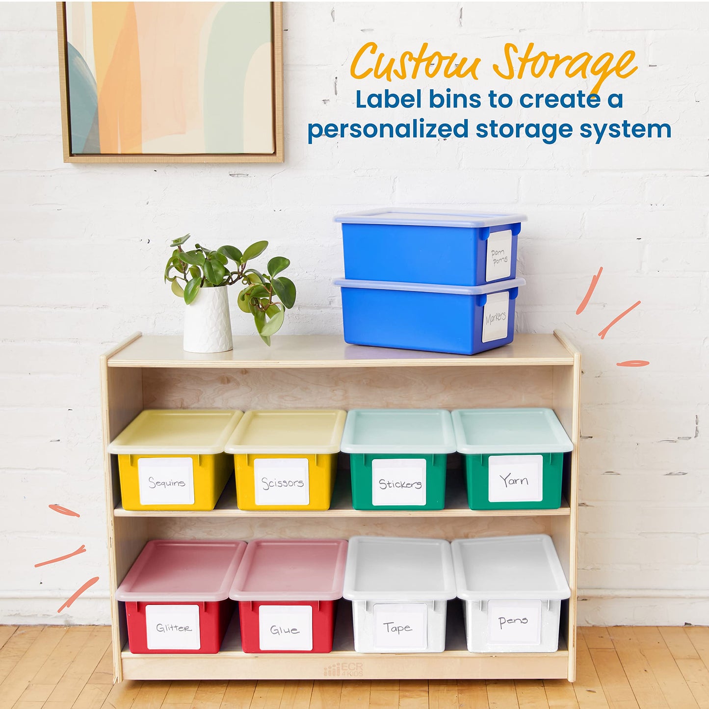 ECR4Kids Cubby Storage Bin with Lid, Multipurpose Organization, Assorted, 10-Piece