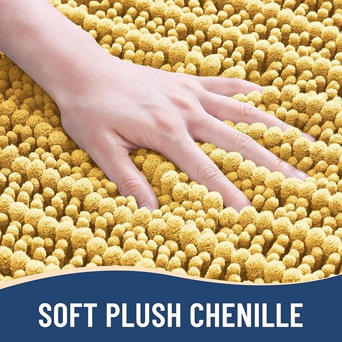 Arotive Luxury Chenille Bathroom Rug Mat, Extra Soft Thick Absorbent Shaggy Bath Rugs, Non-Slip Machine Wash Dry, Plush Bath Mats for Bathroom, Shower and Tub, 36x24, Yellow