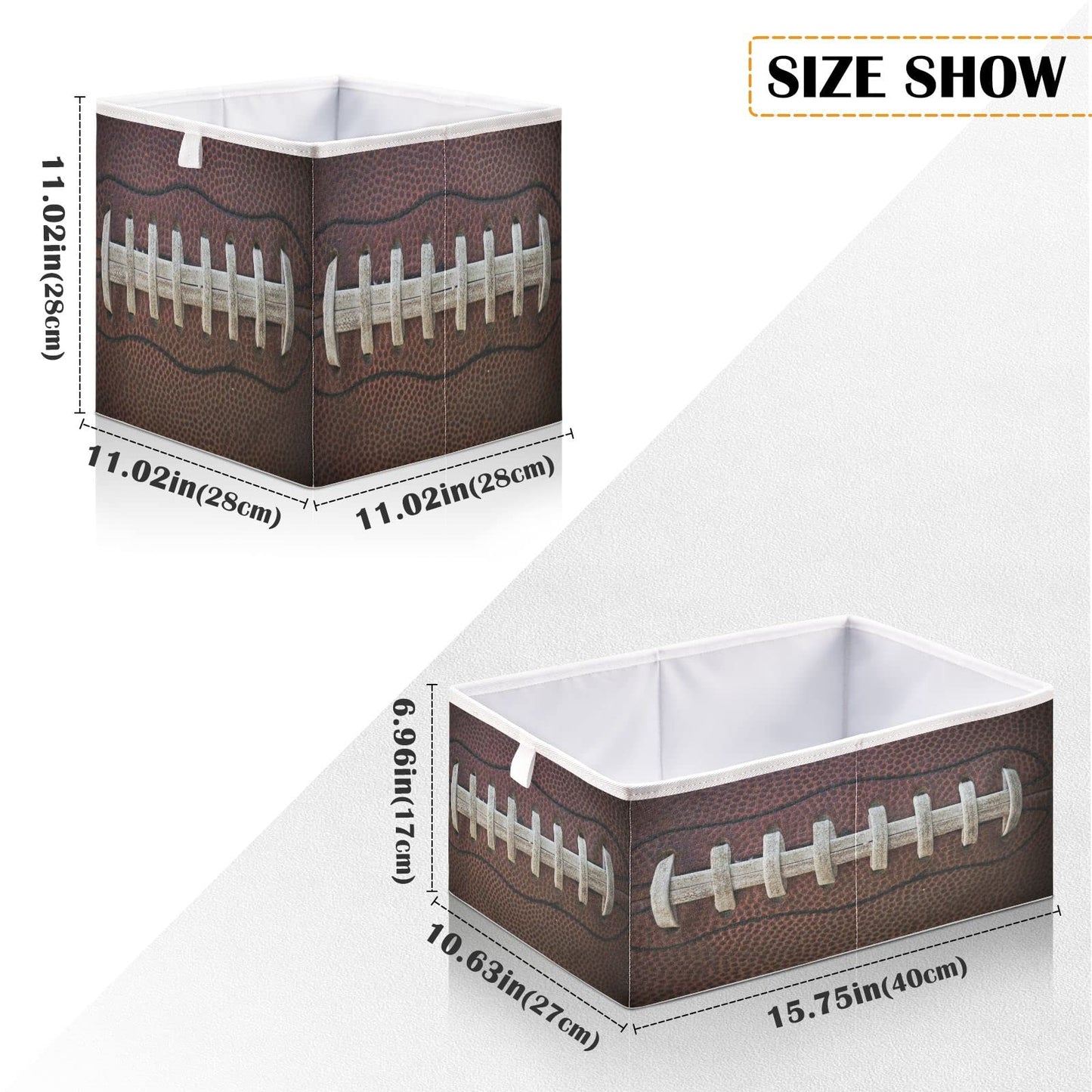 Ollabaky American Football Laces Foldable Fabric Storage Cube Basket Cloth Organizer Box with Handle for Closet Shelves, Nursery Toy Bin