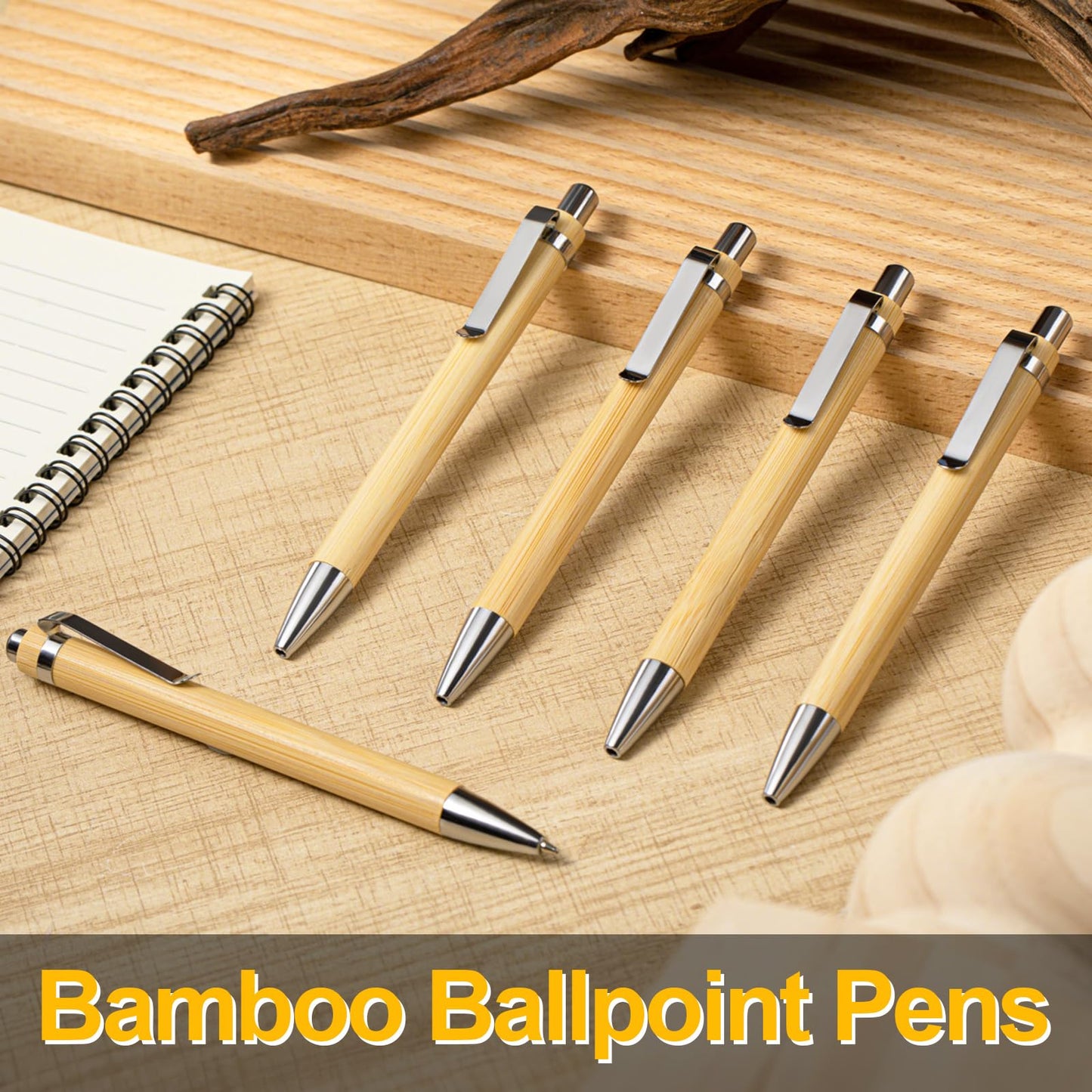 Maitys 500 Pcs Bamboo Ballpoint Pens Bulk Wooden Retractable, Black Ink, 1mm Engraving Wooden Pen Customizable Gift Bulk