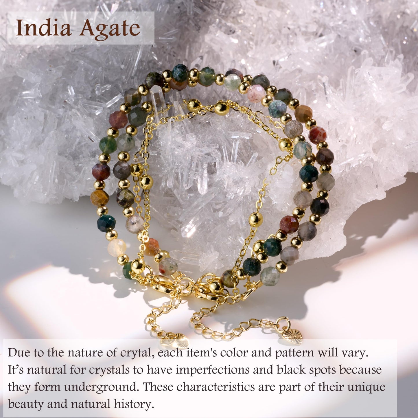 Farfume India Agate Crystal Bracelet Beaded Bracelets for Women 4mm Natural Stone Beads Gemstone Handmade Jewelry Valentine's Day Gifts