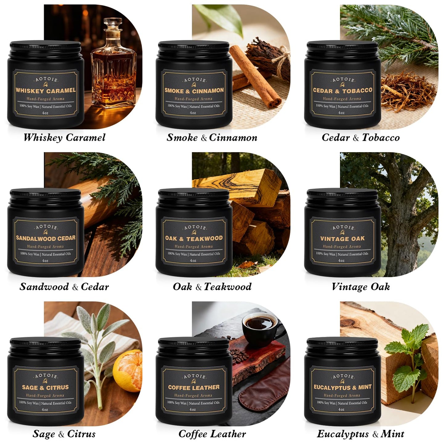 Mens Scented Candle Gift Set, 9 Pack Candles for Men, 36 oz Soy Candle, 200+ Hours Burn Time, Aromatherapy Gifts for Men, Boyfriend, Husband for Christmas, Valentines Day, Father’s Day, Birthday