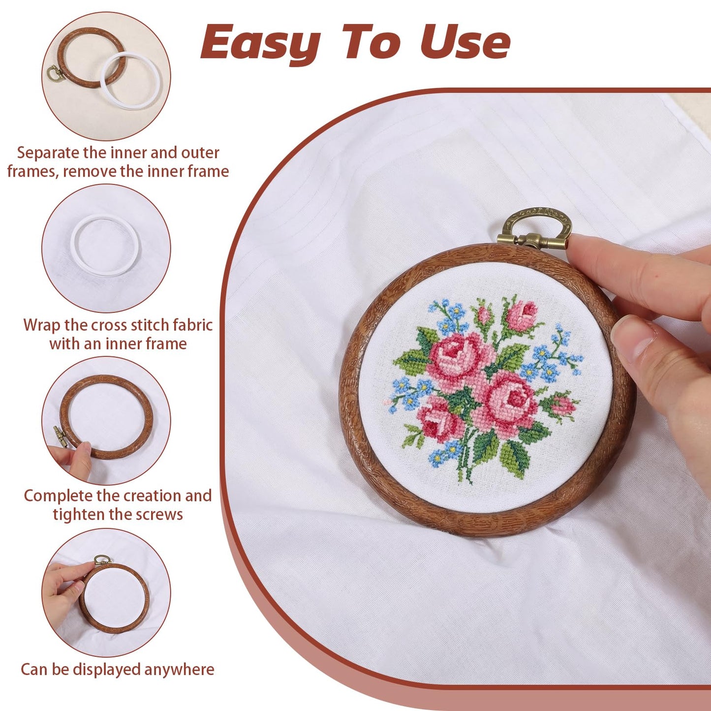 Kegeeei 18 Pcs 3 Inch Round Embroidery Hoops, Imitated Wood Cross Stitch Hoop Display Frame Circle for DIY Craft Sewing Hanging Ornaments