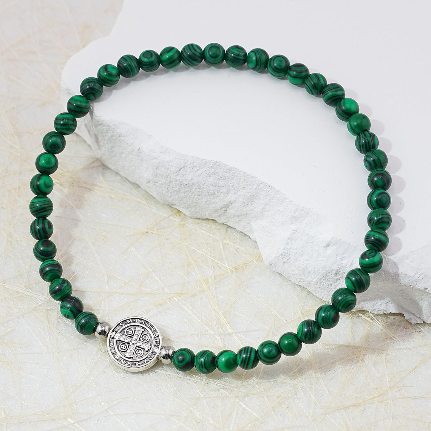 Lameybrt Evil Eye Bracelet 4 mm Natural Stretch Adjustable Beaded Bracelets for Men (C08 Malachite, One Size)