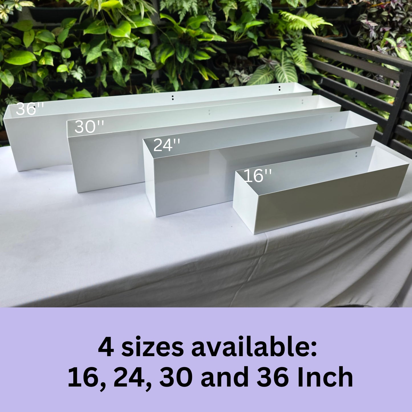 LaLaGreen Planter Boxes Outdoor (24 Inch, 4 Pack) White Metal Rectangular Railing Flower Box with Brackets, Deck Railings Planters Fence Balcony Patio Porch Plant Holder Stylish Garden Decor Over Rail
