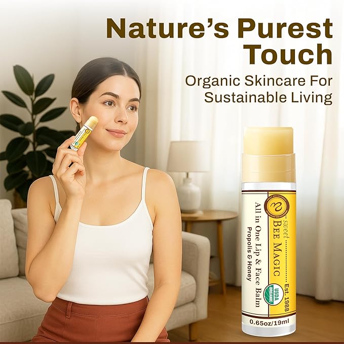 Organic Beeswax Lip Balm - Natural Chapstick for Dry Lips - Honey & Propolis Moisturizing Wand - Non Petroleum Lip Balm for Men & Women - Clean Lip Care for All Skin Types, Pack of 3