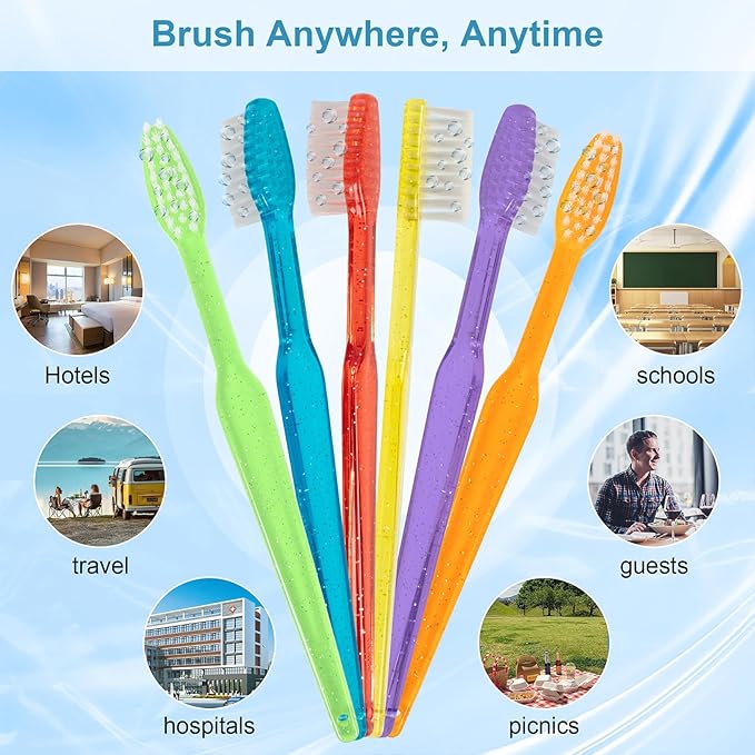 Disposable Toothbrush - Individually Wrapped Soft Nylon Bristles Manual Travel Toothbrushes for Adults Or Kids Bulk Multi Color (72 Pcs)