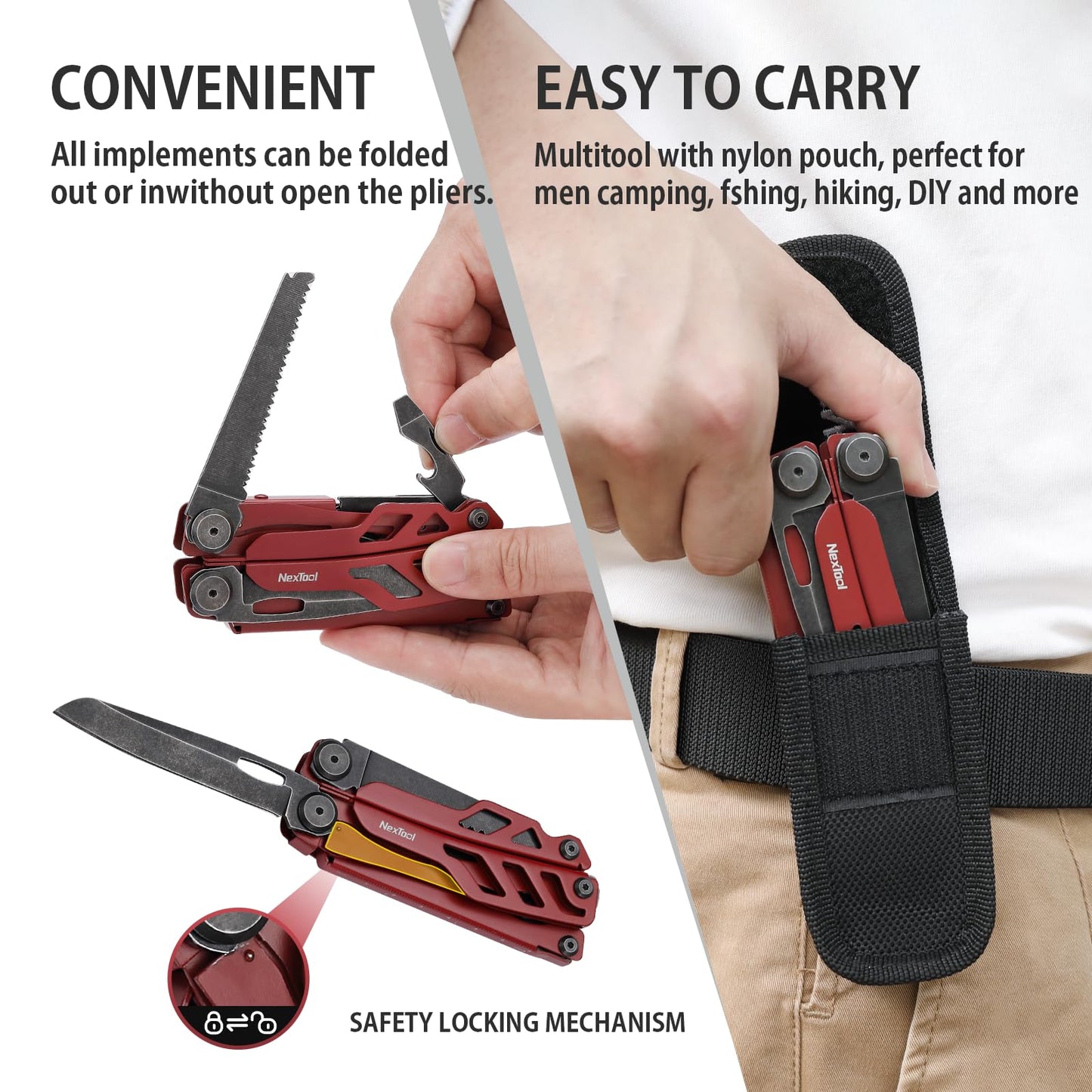 NexTool Flagship Pro, Multi Tool, Multitool Pliers with Big Folding Scissors, Replaceable Wire Cutters and Safety Locking, Multi Tool Pocket Knife, Survival Tools with Glass Breaker, Gifts for Men-Red