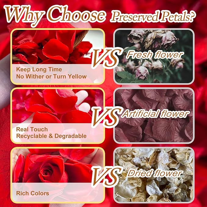 Real Dried Rose Petals – 300+PCS Freeze Dried Red Flower Petals for Weddings, Flower Girl Basket, Party Confetti, Romantic Night, Proposal Decor(2.82oz)