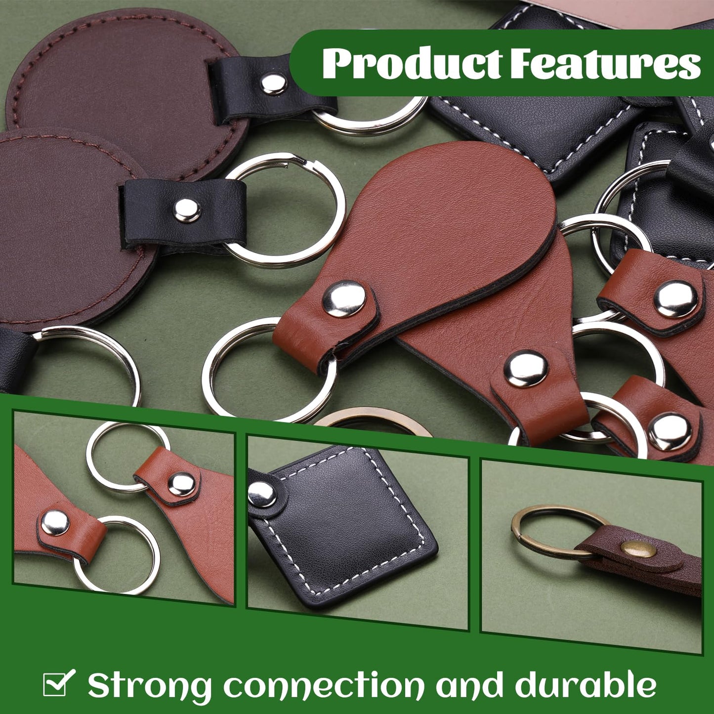 Tikjiua 25 Pcs Leather Key Fob Kit, 5 Types PU Leather Key Fobs with Rivets and Keychain Ring, Diy Keychains Holder for Keychain Making Craft Working
