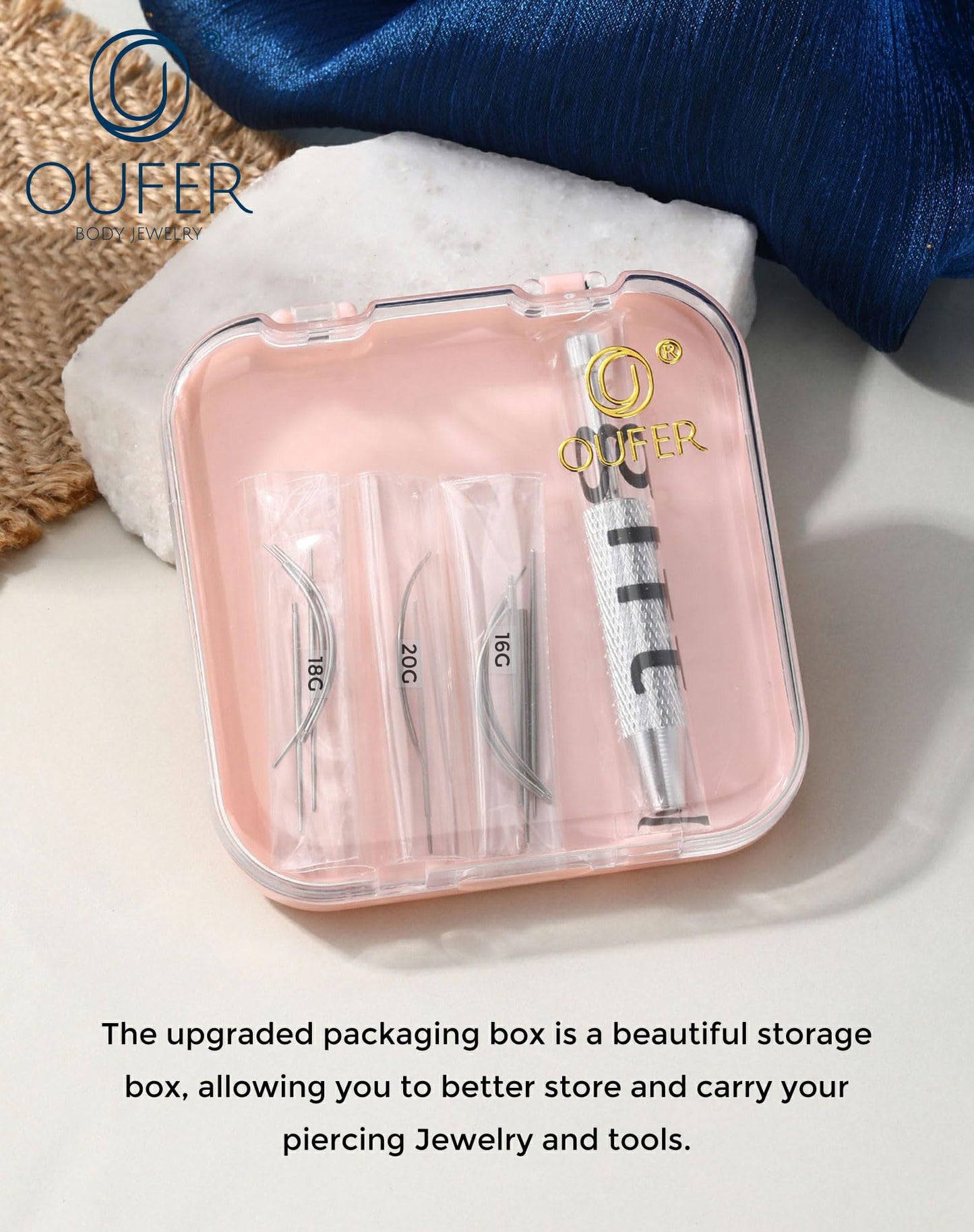 OUFER Piercing Ball Grabber, 16G/18G/20G Flat Back Earrings Piercing Guide needle Tool, Surgical Steel Internally Threaded Push Pin External Thread Assistant Body Piercing Kit for Ear Nose Lip Tool