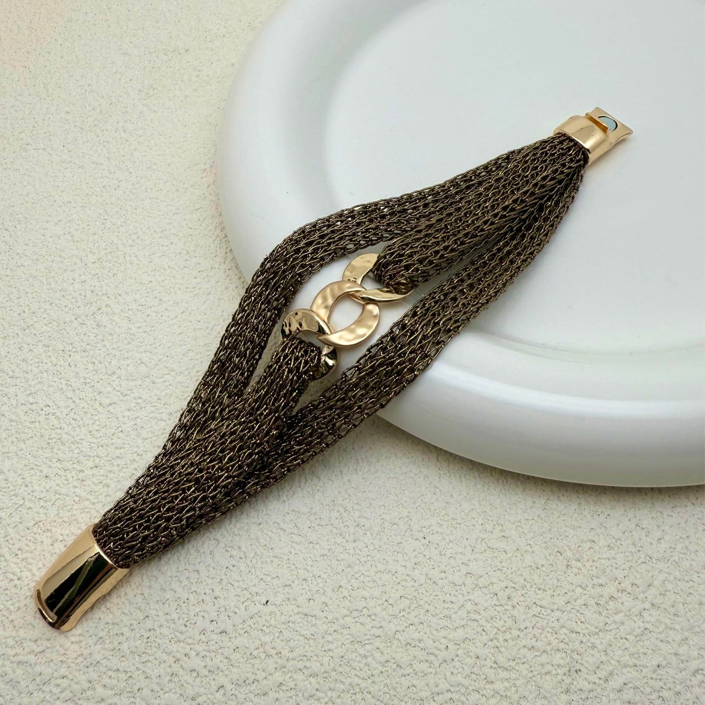 YKKZART Mesh Bracelet Dark Brown Multi Chain Three Circle Bracelet cuff Light Statement Mesh Bracelet for Women Trendy