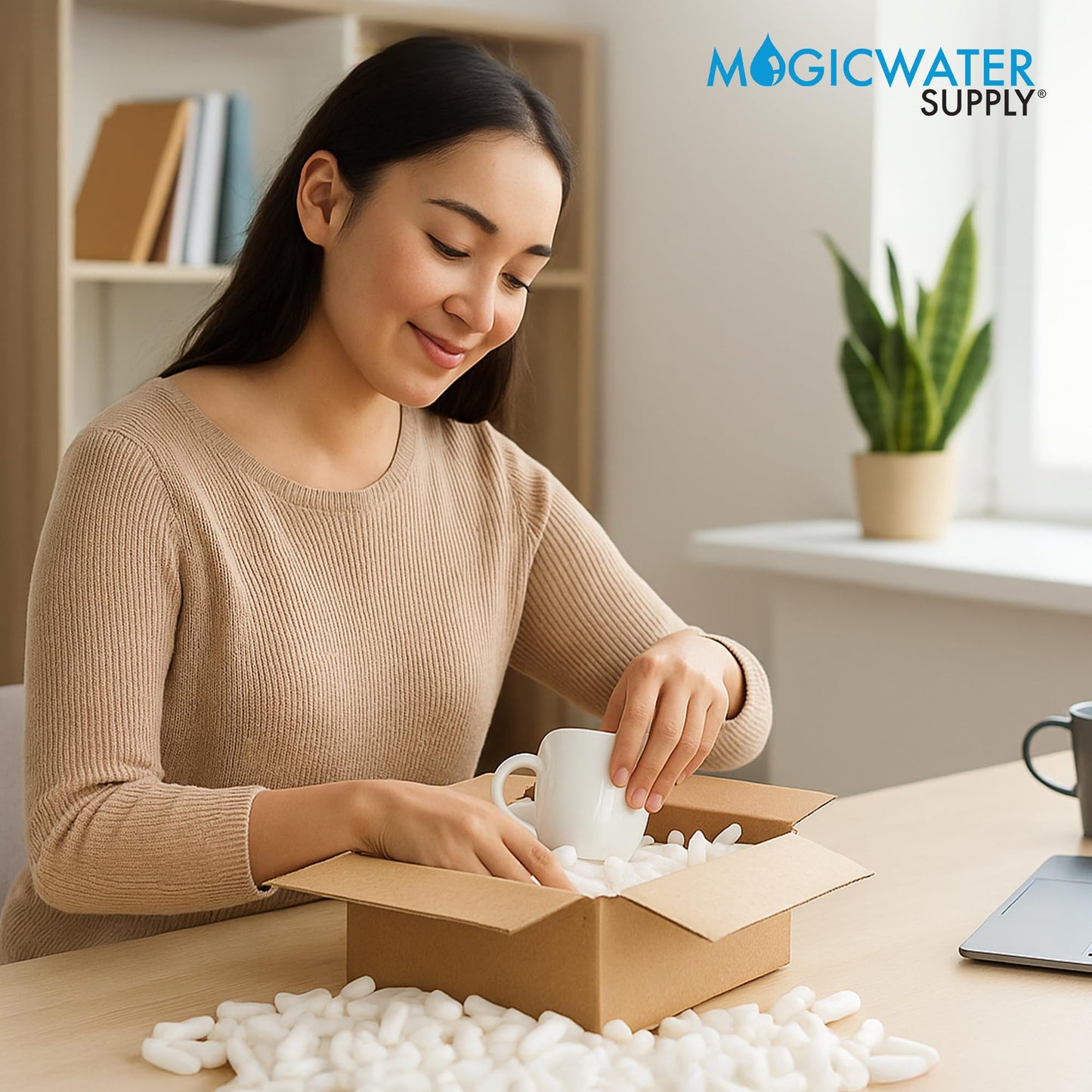 MagicWater Packing Peanuts for Shipping - 1 Cu Ft - Bio Tube Recycled Compostable & Biodegradable Void Filler - Cushion for Shipping Packaging - Dust-Free & Abrasion Resistant - Non Styrofoam