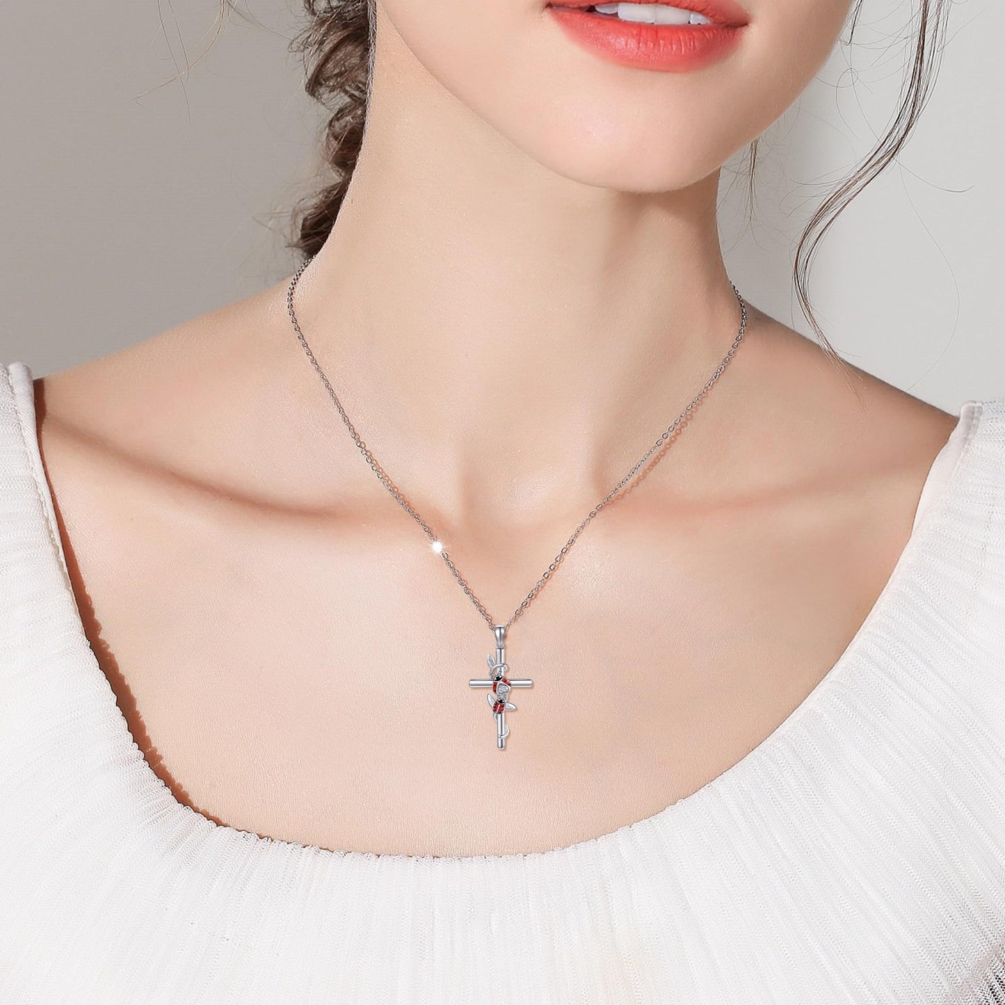 925 Sterling Silver Ladybug Pendant Necklace Cross Ladybug Jewelry for Women Gifts