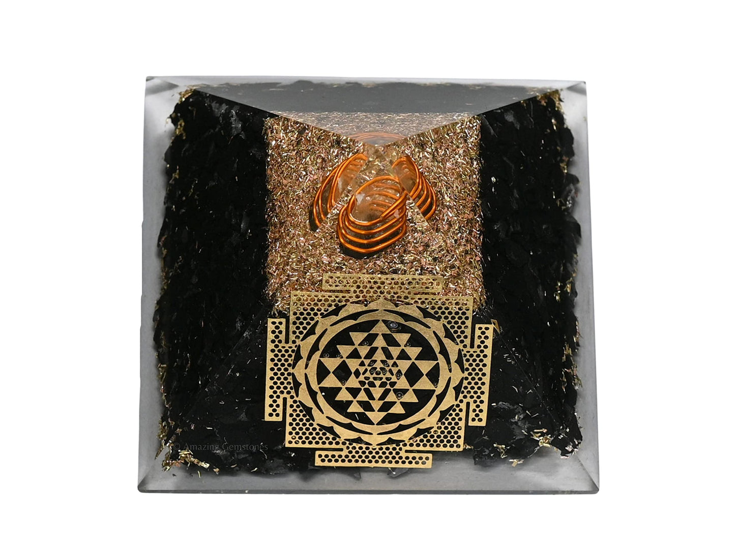 Amazing Gemstone Large Black Tourmaline Orgone Pyramid Crystal, Sri Yantra Big Orgonite Pyramid - Positive Energy Healing