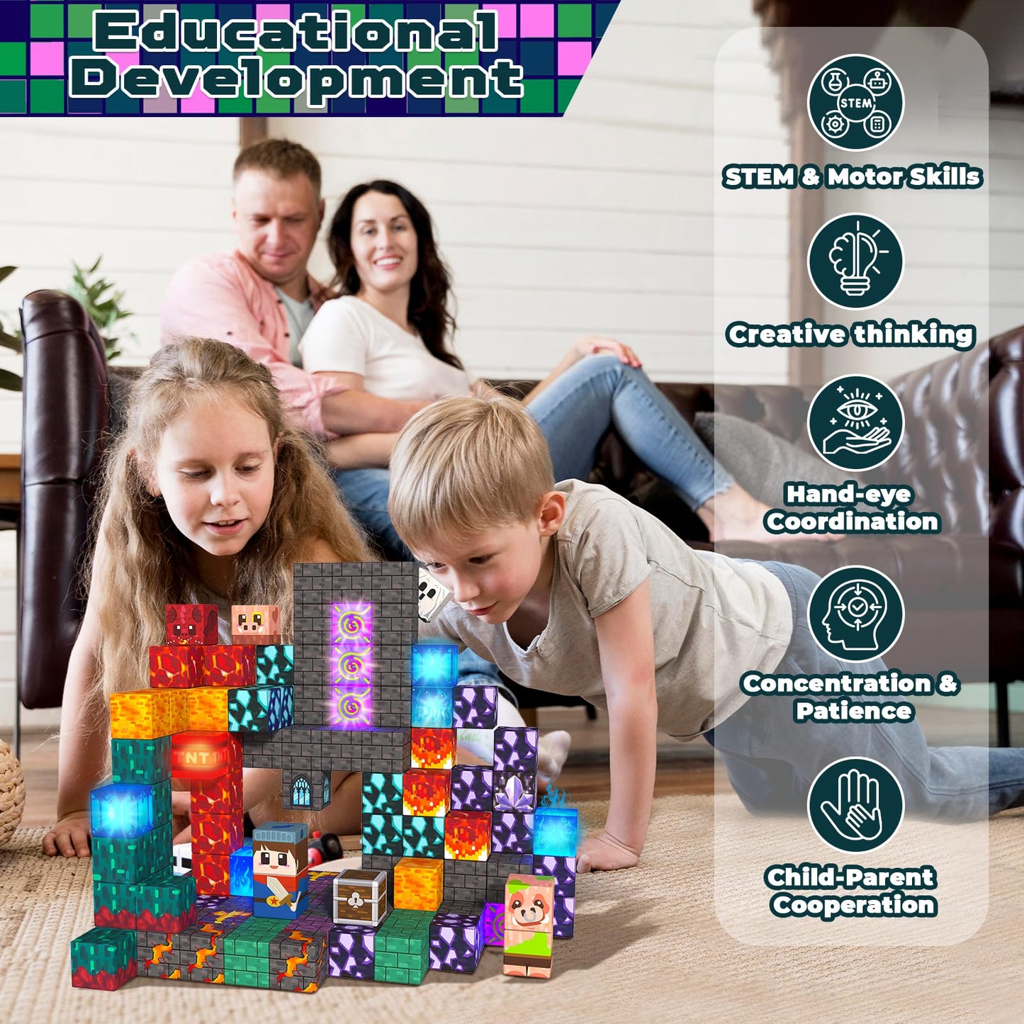 Light up Magnetic Blocks, 150PCS Magnetic Building Cube Game, Constructions Toys for Kids Age 3-4, 5 6 7 8 9 10, STEM Montessori Building Set for Kids, Building Stacking Toy Birthday for Toddlers