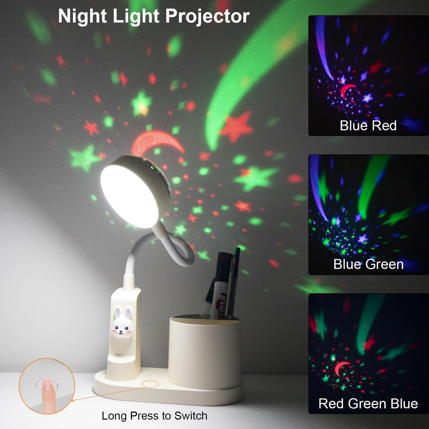 Hacevida Cute Desk Lamp with Star Projector, Pink Desk Light 3 Brightness Levels Dimmable, Battery Operated, Foldable Portable Rechargeable LED Reading Lamp for Home Dorm Office Essentials Decor