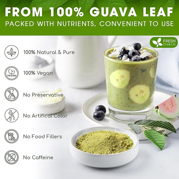 Premium 1.1oz Guava Leaf Pure Powder | Supports Stronger Digestion, Blood Sugar Balance, Detox & Immunity | Natural Herbal Superfood | Non-GMO, Gluten-Free, Vegan
