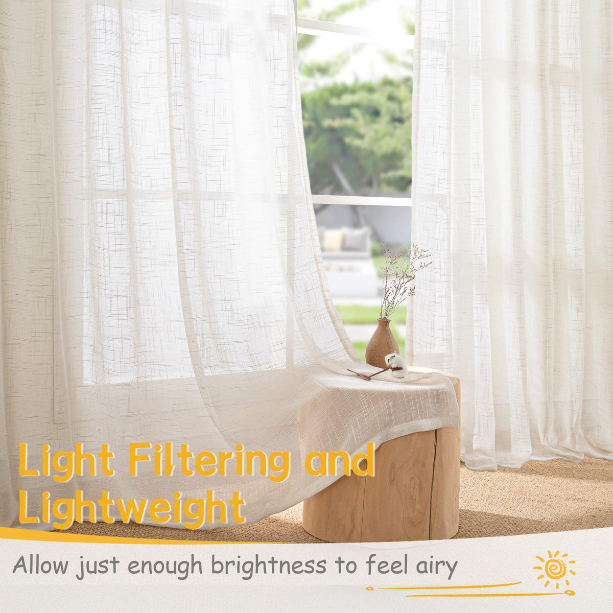 Natural Linen Curtains 48 Inches Long (2 Count)
