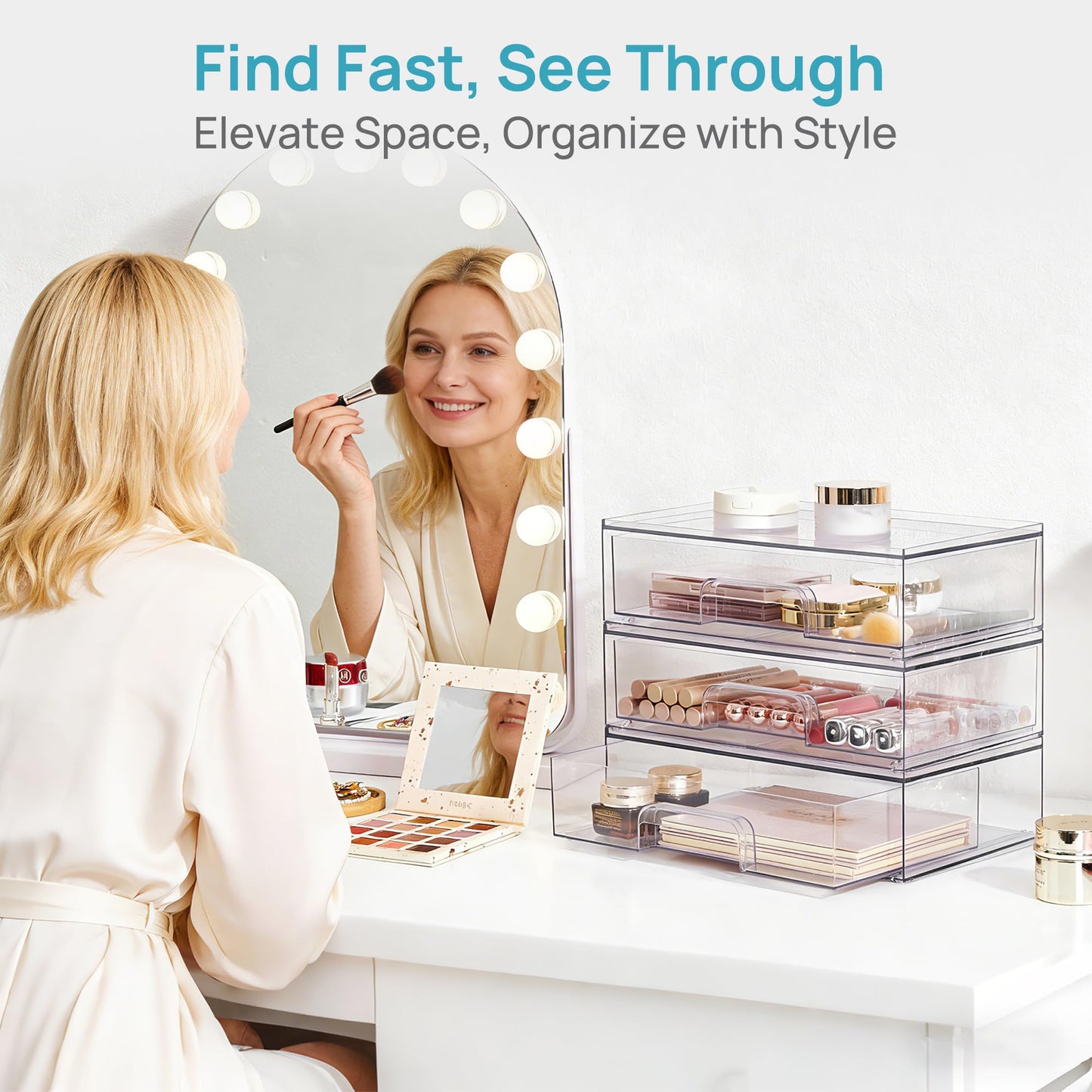 Vtopmart 12.1''W Clear Stackable Storage Drawers,2 Pack Acrylic Plastic Organizers Bins for Makeup Palettes, Cosmetics, and Beauty Supplies,Ideal for Vanity, Bathroom,Cabinet,Desk Organization