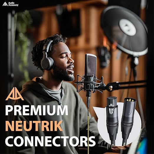 AA AUDIO ACCESSORY Gold Series Star Quad XLR Cables 1.5ft, Neutrik Connectors, 19AWG Microphone Cable, Kevlar-Reinforced Nylon Braided Handmade Mic Cable, 100% Coverage OFC Braid and Al-Foil Shielding