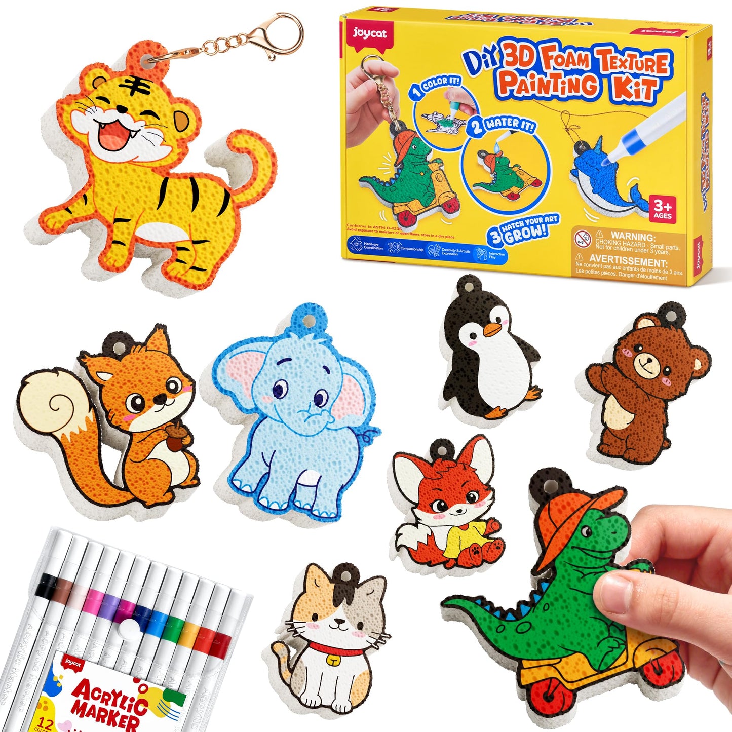 JoyCat 3D Art Kit- DIY Foam Texture Painting Kit, Animals Magic Puffy Paint Kit, 20 Pcs Mess-Free Paint Craft for Kids, DIY Color Activity, Creative Gift for Girls & Boys Ages 4, 5, 6, 7, 8, 9, 10