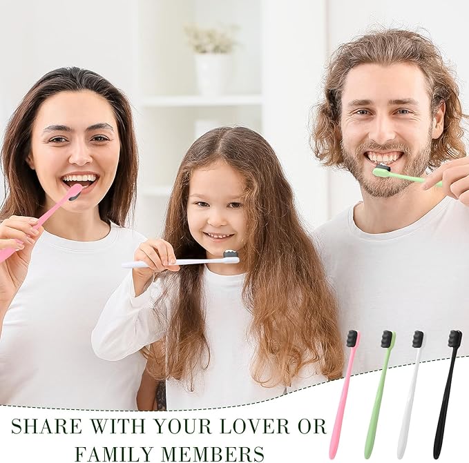 Pinkunn 36 Pcs Soft Bristle Toothbrush Micro Nano Manual Toothbrush with 20, 000 Bristles for Sensitive Gums Adult Family, 4 Colors(Black Bristles)