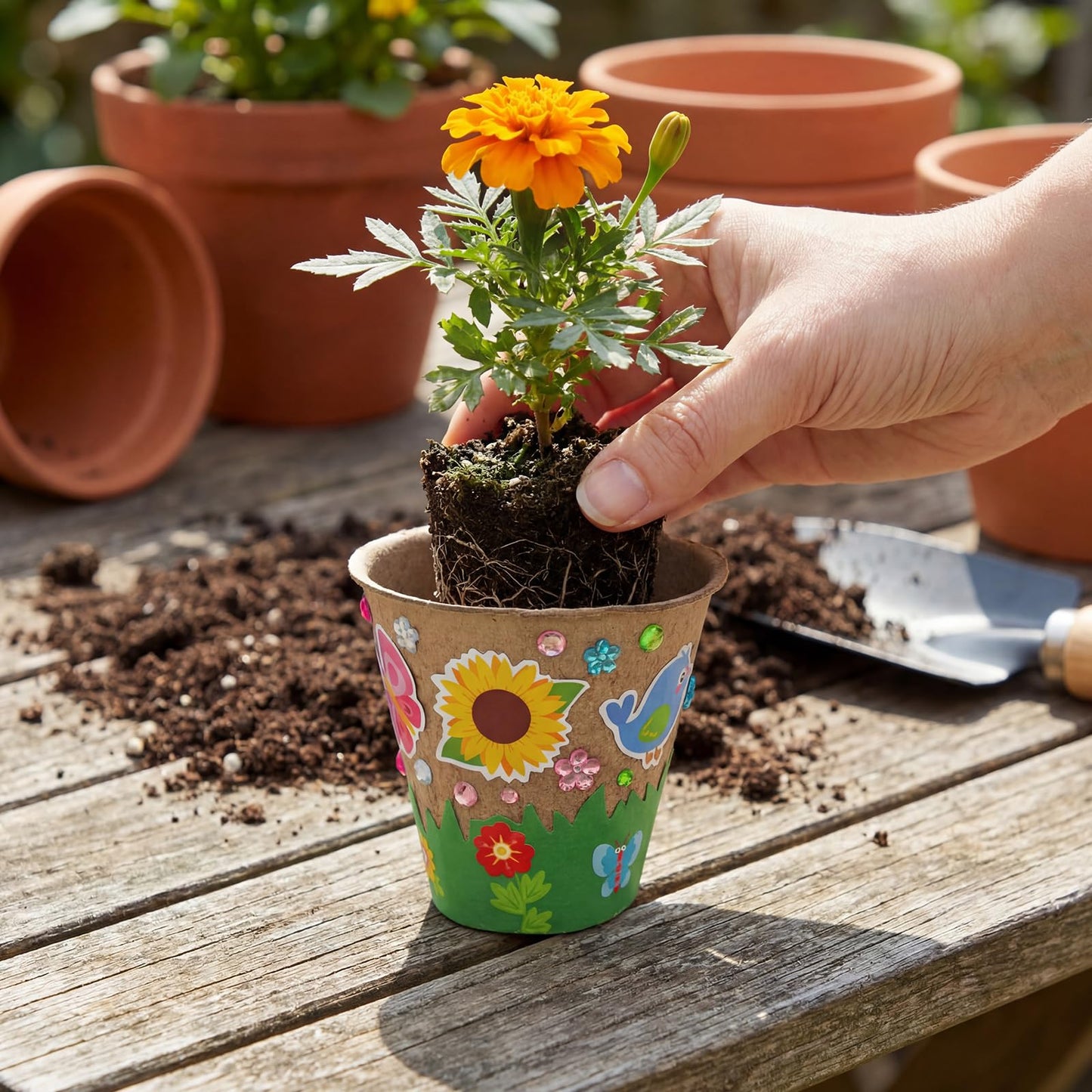 Motipuns 15 Set Summer Garden Paper Pot Craft Kit Include Plant Flower Peat Pots with Domes 4 Sheet Rhinestones Jewels Stickers and Adhesive Stickers Set for Spring DIY Craft