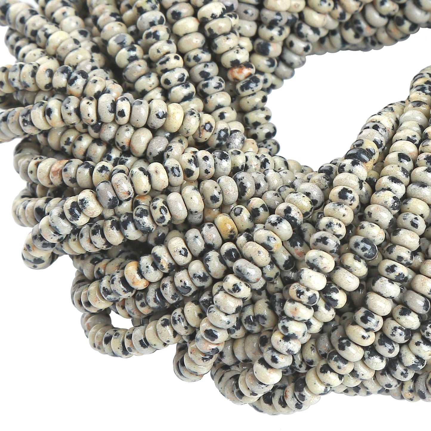 150PCS 2x4mm Natural Dalmation Jasper Rondelle Beads Abacus Disk Stone Beads Round Loose Spacer Gemstone Beads for DIY Bracelet Necklace Jewelry Making