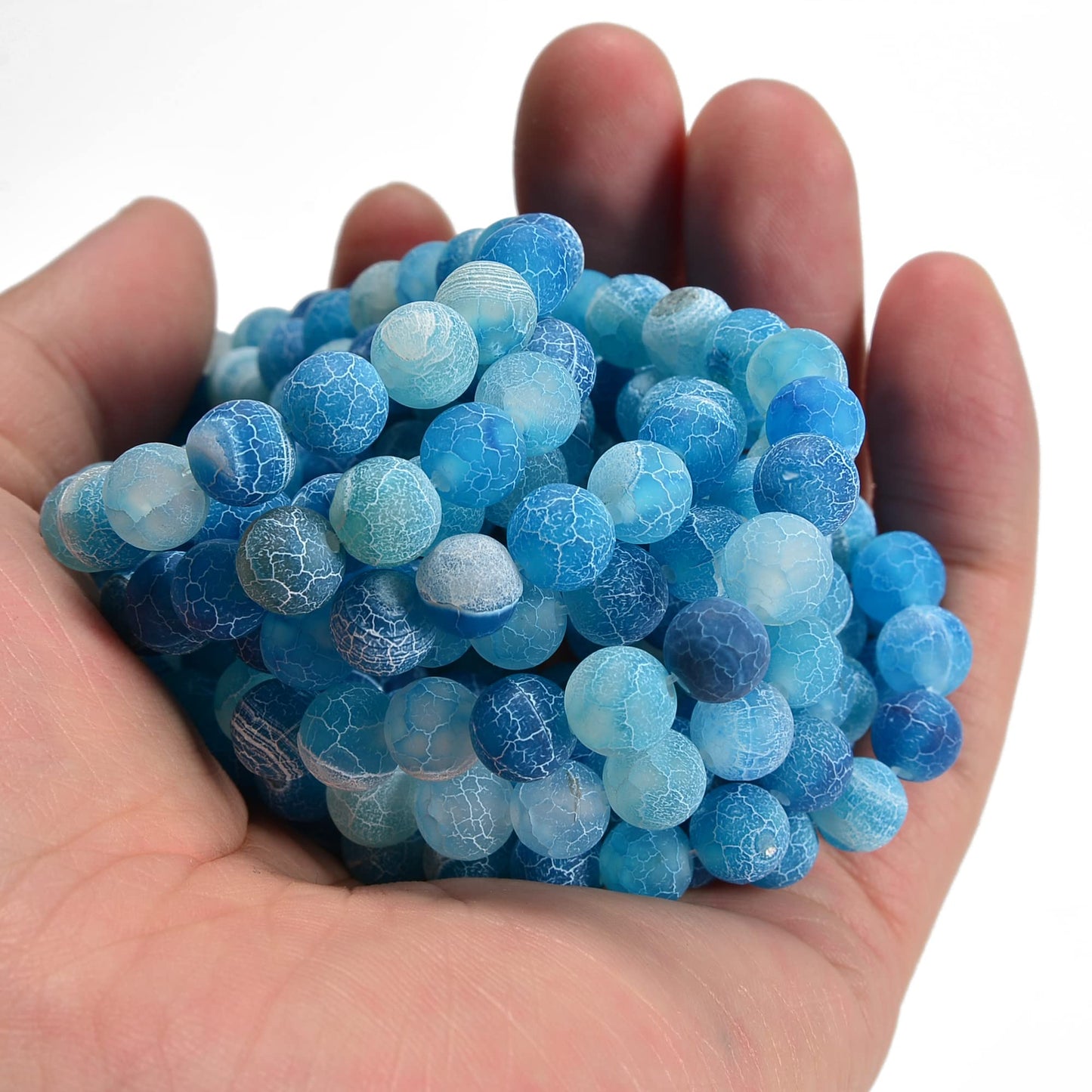 jodaying 10mm Froasted Blue Agate Round Natural Gematone Loose Beads for Jewelry Making DIY 1 Strand 15"