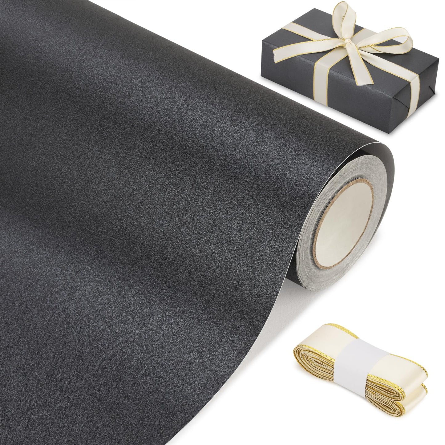 Rumvan Black Matte Wrapping Paper16.9 Inches X 39.3 Feet,Solid Color pearlescent Gift Wrapping Paper,Perfect for Valentine's Day,Birthday,Christmas,Graduation,Baby Shower,DIY Bouquet (Black colour)