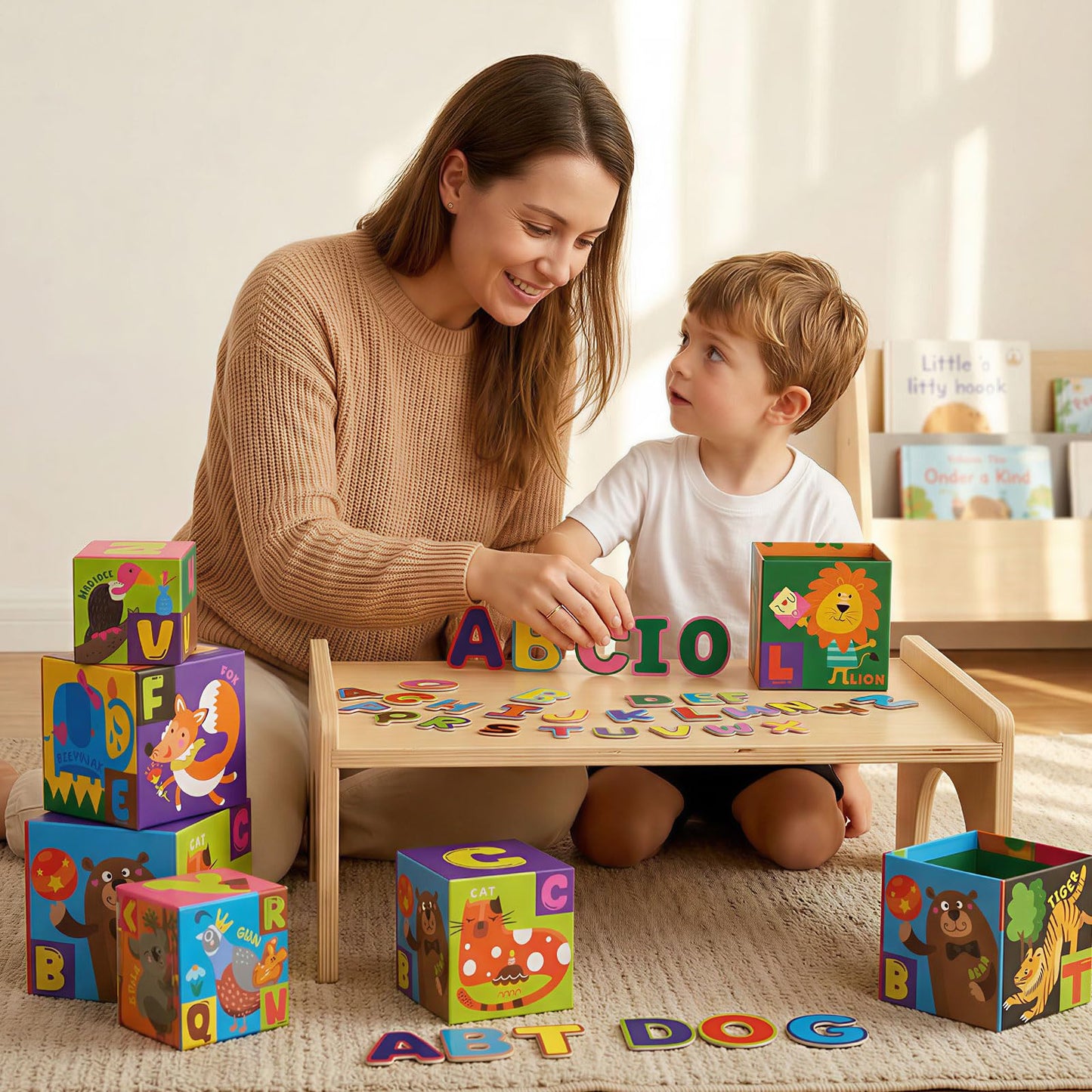 Atoylink Alphabet Nesting Stacking Blocks for Toddlers, 10-Piece Educational Toys with Magnetic ABC Letters, Numbers 0-9, 26 Animals, Sorting Storage Cubes for Kids Age 18 Months 2 3 4 Year
