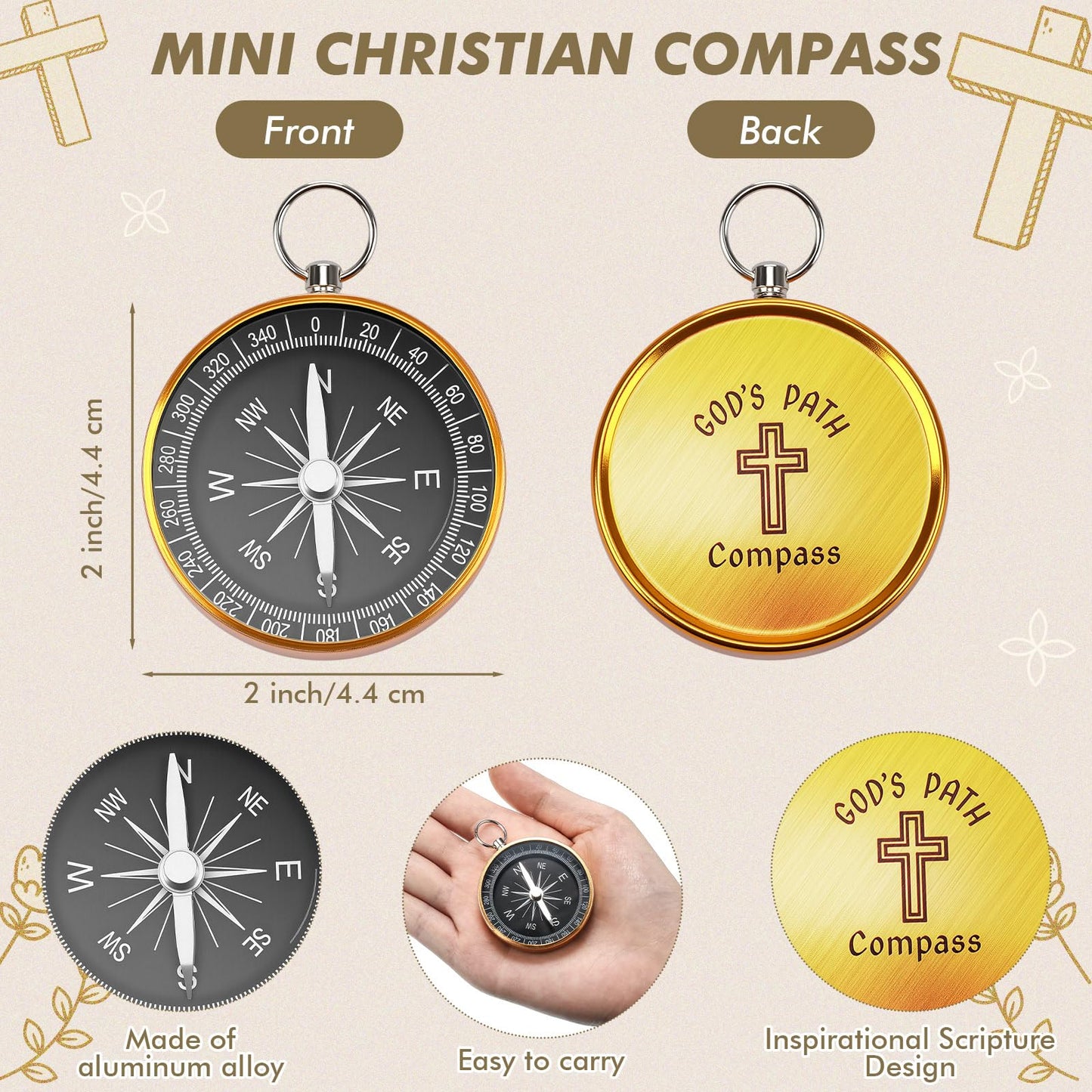 Relaxweex 24 Set Mini Christian Compass Christian Gift Set Compass with Cards and White Drawstring Organza Bag Bible Scripture Cards Religious Gifts for Men Graduation Gift Weddings