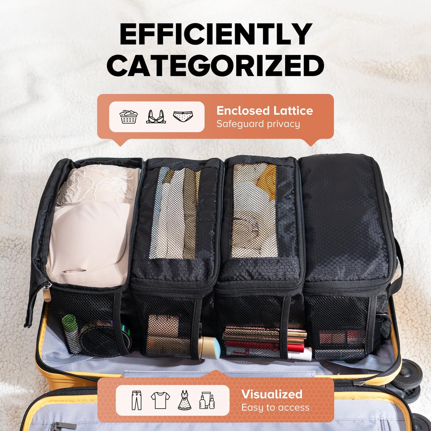 Suitcase Organizer, Travel Luggage Organizer Hanging Shelves Packing Cube Closet/Collapsible Portable Travel Organizer for Carry-on, Small, Black