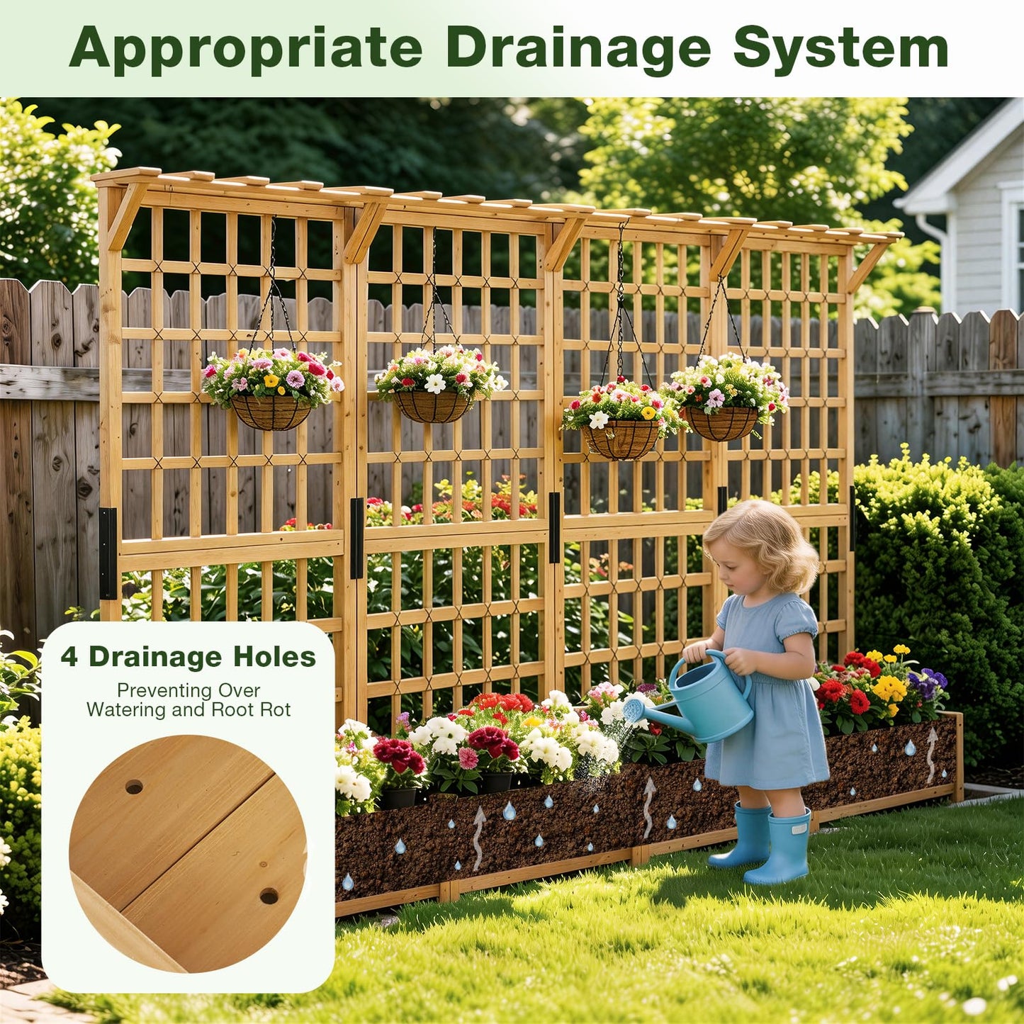 Aoxun 72" Raised Garden Bed with Trellis, Wood Planter Container with Hanging Roof & Garden Boxes for Climbing Plants Flowers Vine (2 piece)