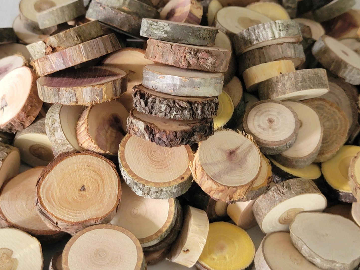 Unfinished Wood Slice Variety Pack, Extra Small Assorted Wood Slices 0.75 to 1.25 Inch Diameter, Natural Organic Vase Filler, Wedding or Home Decor, DIY Craft Projects