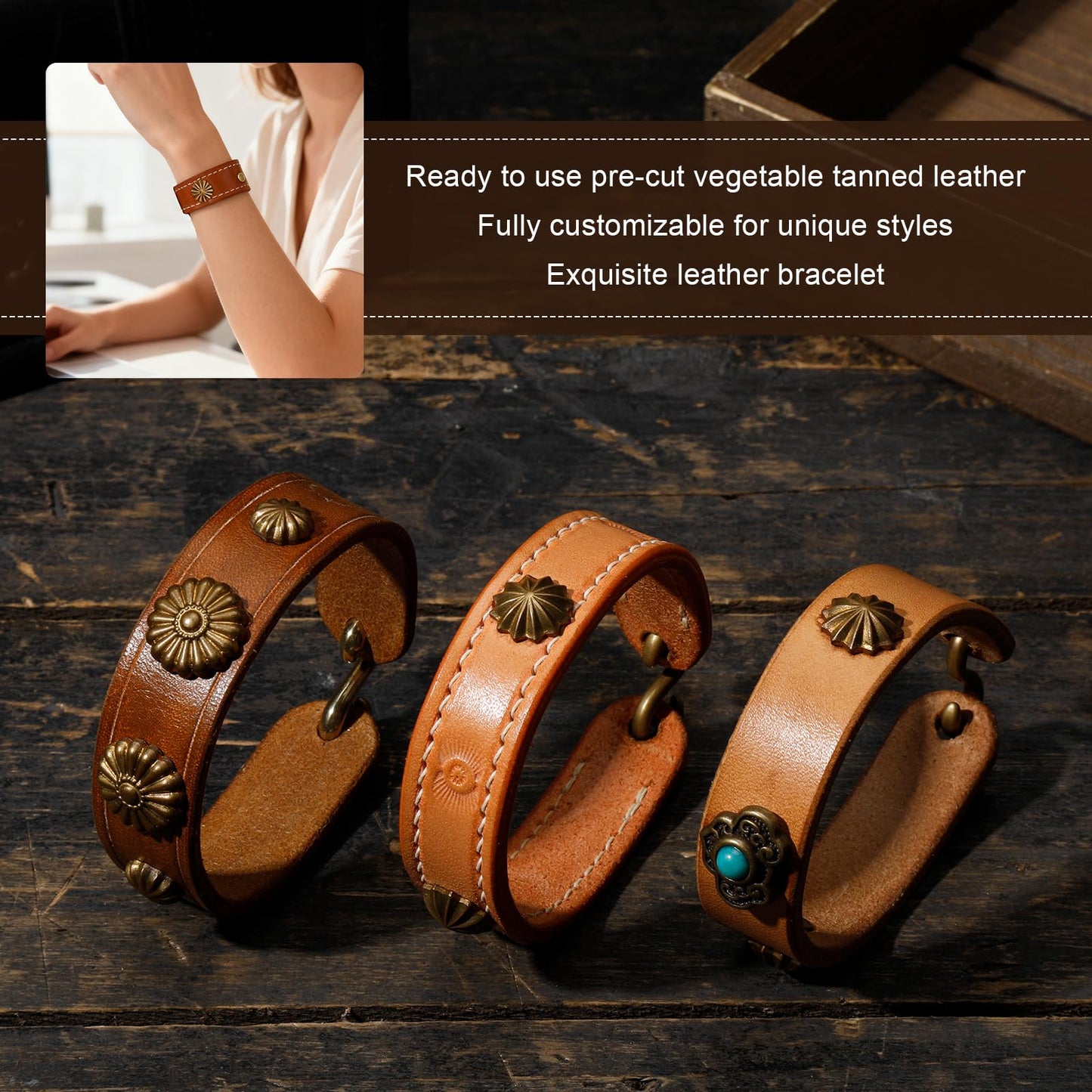 CBHGFEA Leather Crafting Kit, Leather Working Kit, Craft Kits for Adults, Leather Crafting Tools with a Wristband Making Video Tutorial for DIY Beginners