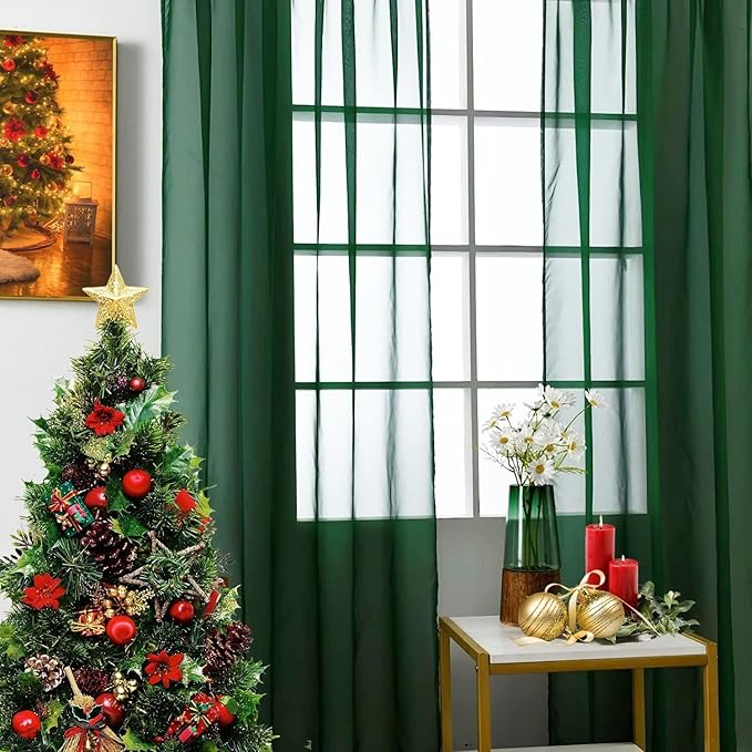 SpaceDresser Sheer Voile Window Treatment Rod Pocket Curtain Panels for Kitchen Bedroom Living Room Drapes Sunlight Filtering Privacy Semi Home Decor Assorted Colors Sizes (Foliage Green, 52 W x 72 L)