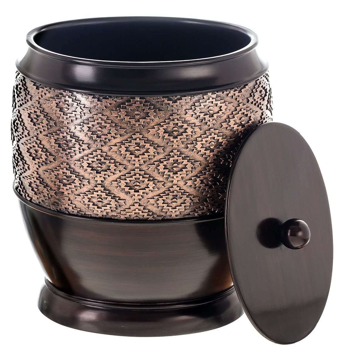 Creative Scents Dublin Brown Small Trash Can with Lid 1.26 Gal / 4.8L - Decorative Oval Waste Basket, Durable Resin Slim Bathroom Covered Garbage Can Wastebasket Bin for Diaper/Paper