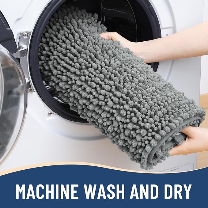 Arotive Luxury Chenille Bathroom Rug Mat, Extra Soft Thick Absorbent Shaggy Bath Rugs, Non-Slip Machine Wash Dry, Plush Bath Mats for Bathroom, Shower and Tub, 30x20, Grey