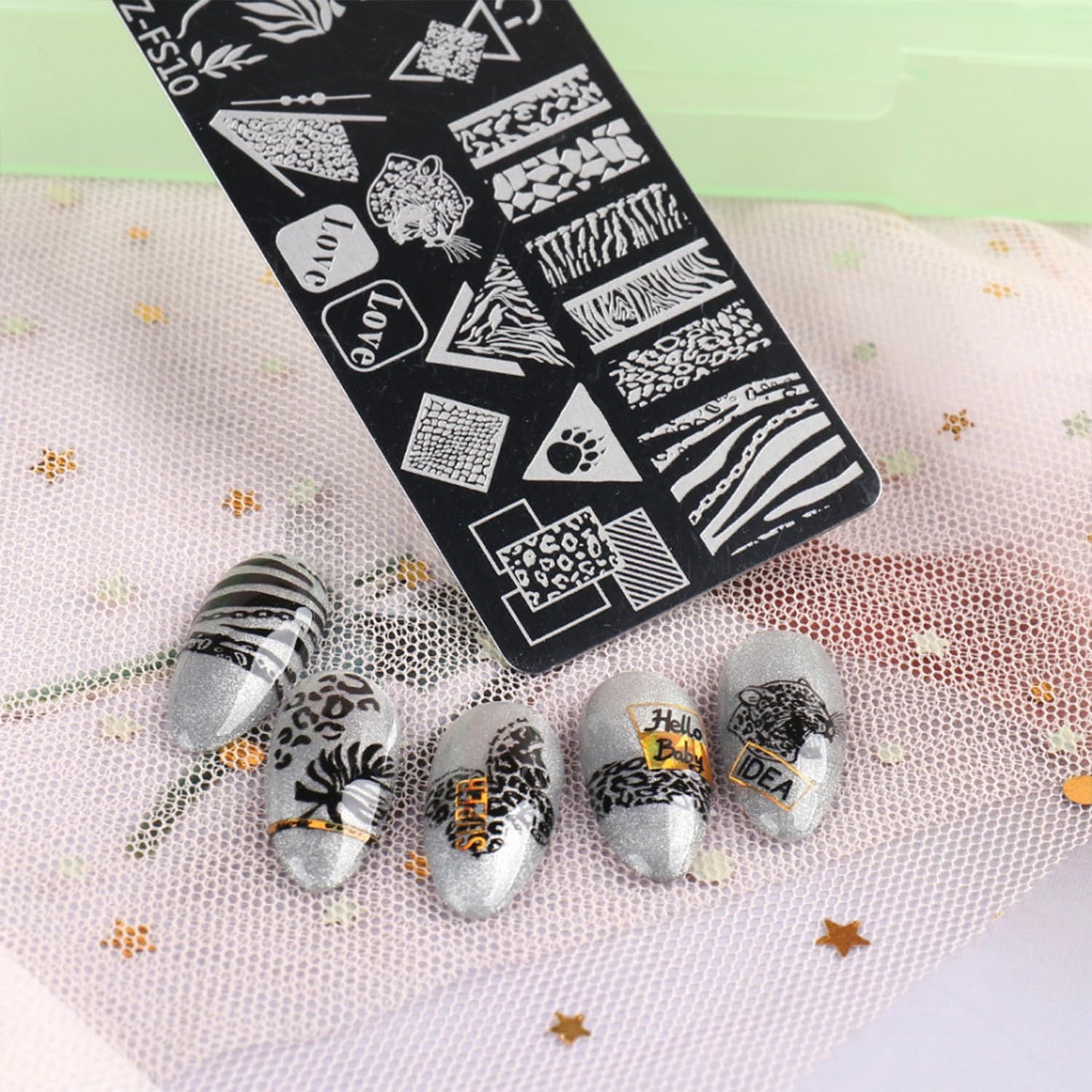 JERCLITY 8pcs Nail Stamping Plates Nail Stamping Kit Rose Fruit Animal Snake Image Plates Nail Art Design Template Print Nail Stamper Kit for Women