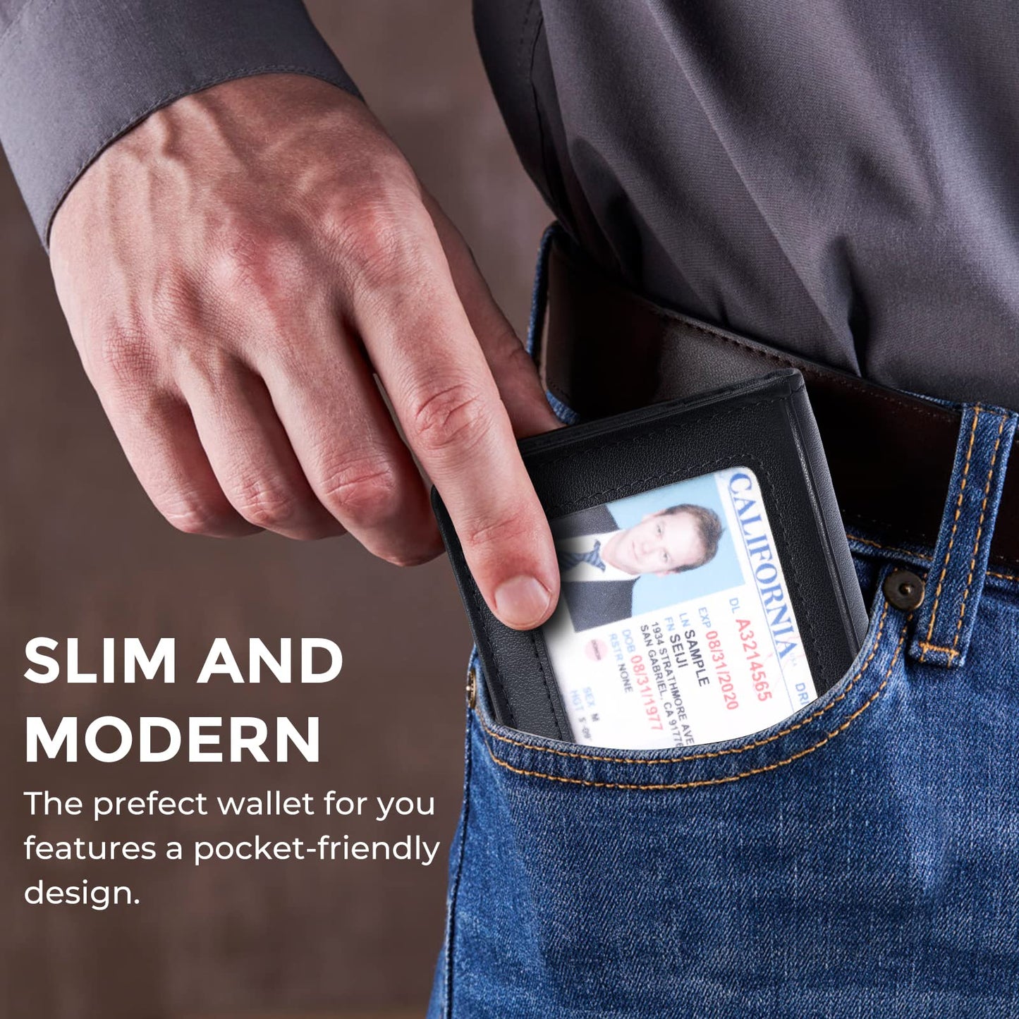 compalo RFID Blocking Front Pocket Minimalist Slim Leather Bifold Wallet Credit Card Case Holder ID Window