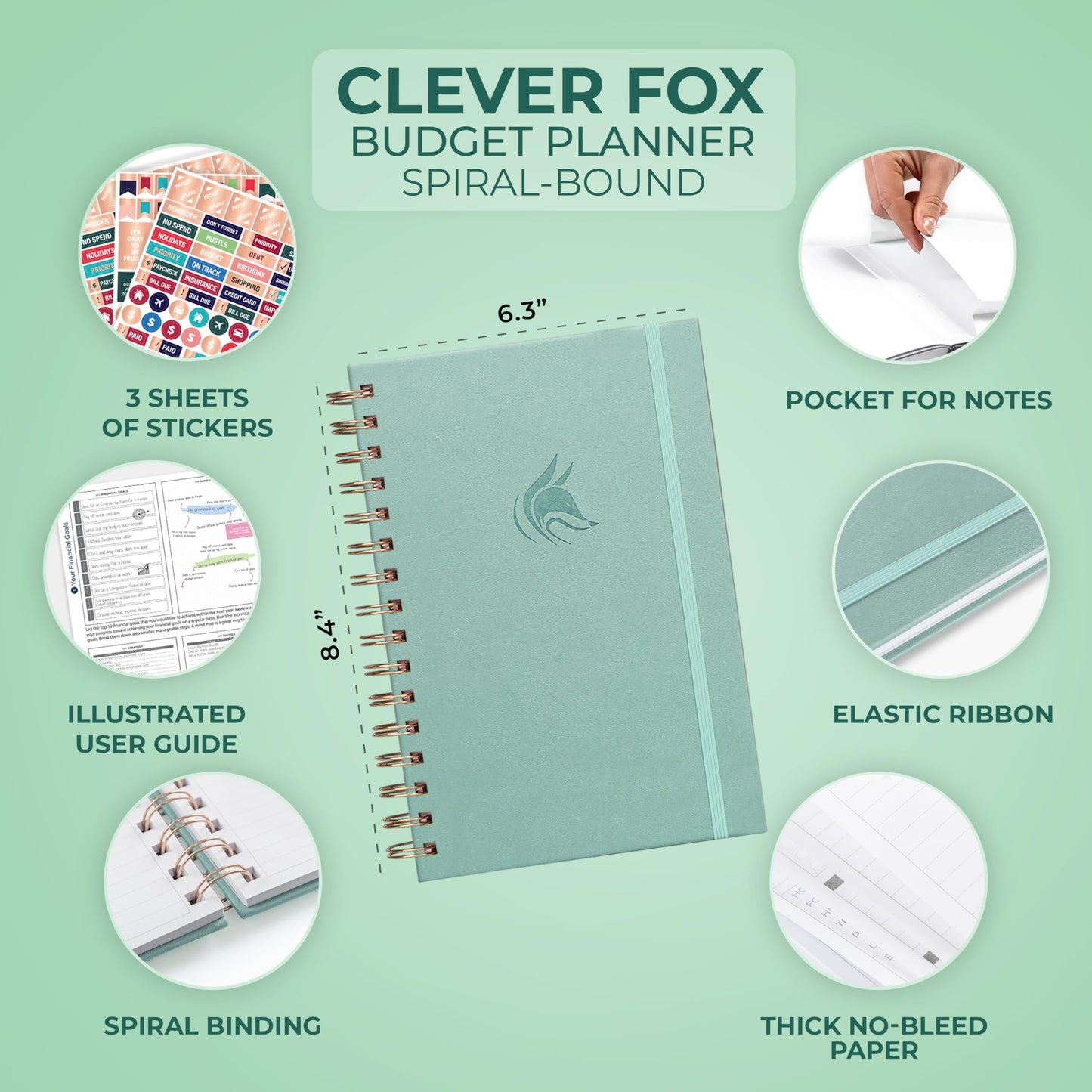 Clever Fox Budget Planner Spiral – Expense Tracker Notebook – Monthly Budgeting Organizer, Finance Logbook & Accounts Book to Control Your Money – Undated Bill Tracker, 6.3x8.4” - Mint Cream